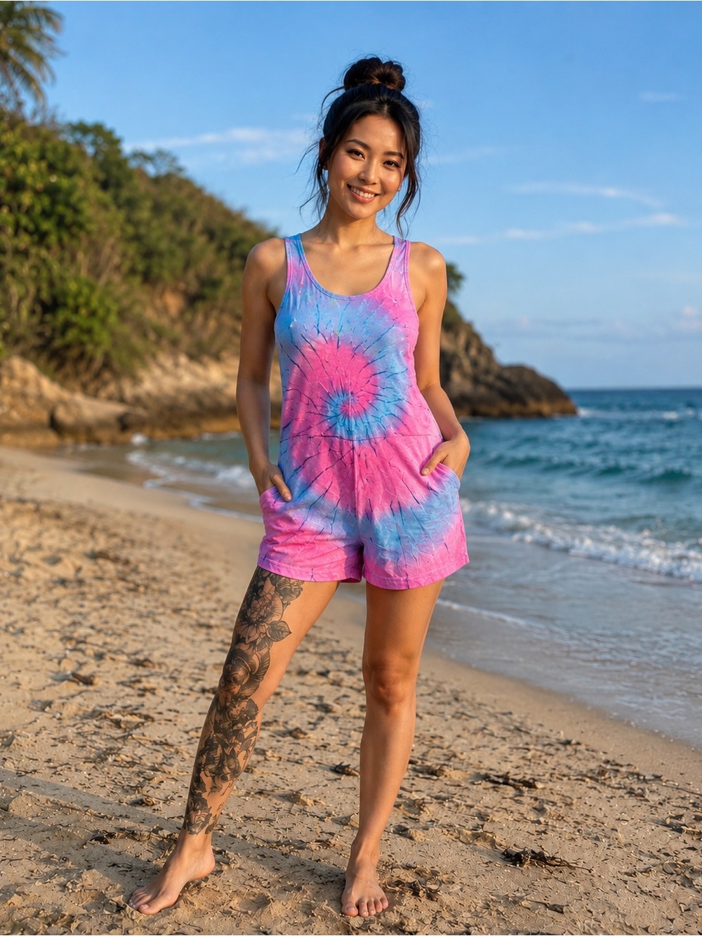 Tie-Dye Pink & Blue Romper new custom made adjustable back small medium